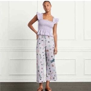 Hill House Sea Creatures Linen Purple Wide Leg The Skylar Pants